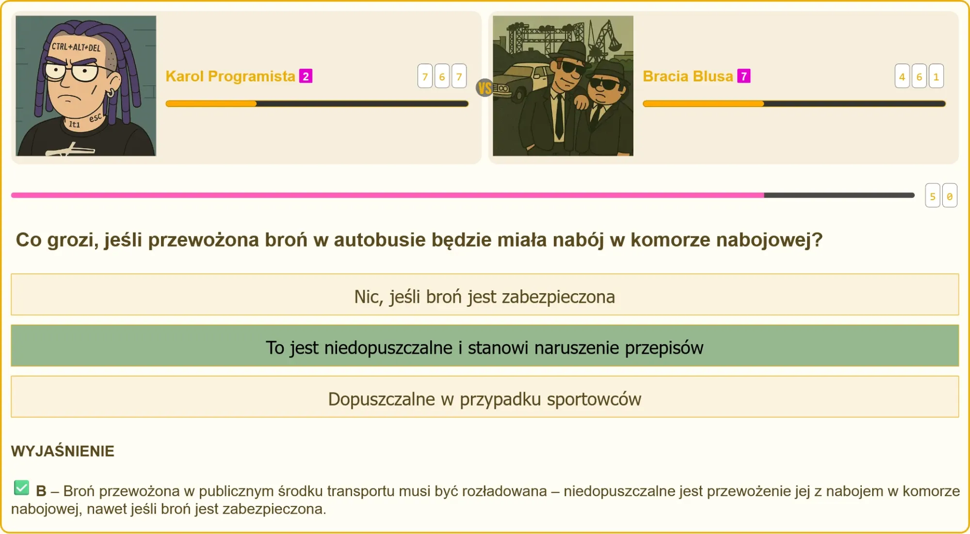 Test na patent strzelecki – pytanie o przewożenie broni z nabojem w komorze