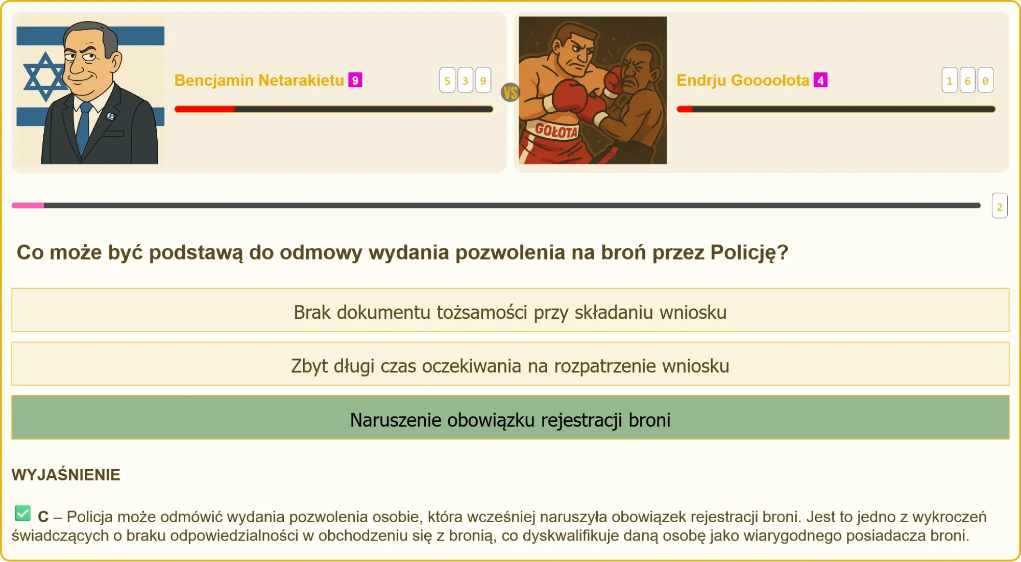 Mężczyzna wpatrzony w odmowę wydania pozwolenia na broń z zaznaczoną odpowiedzią C