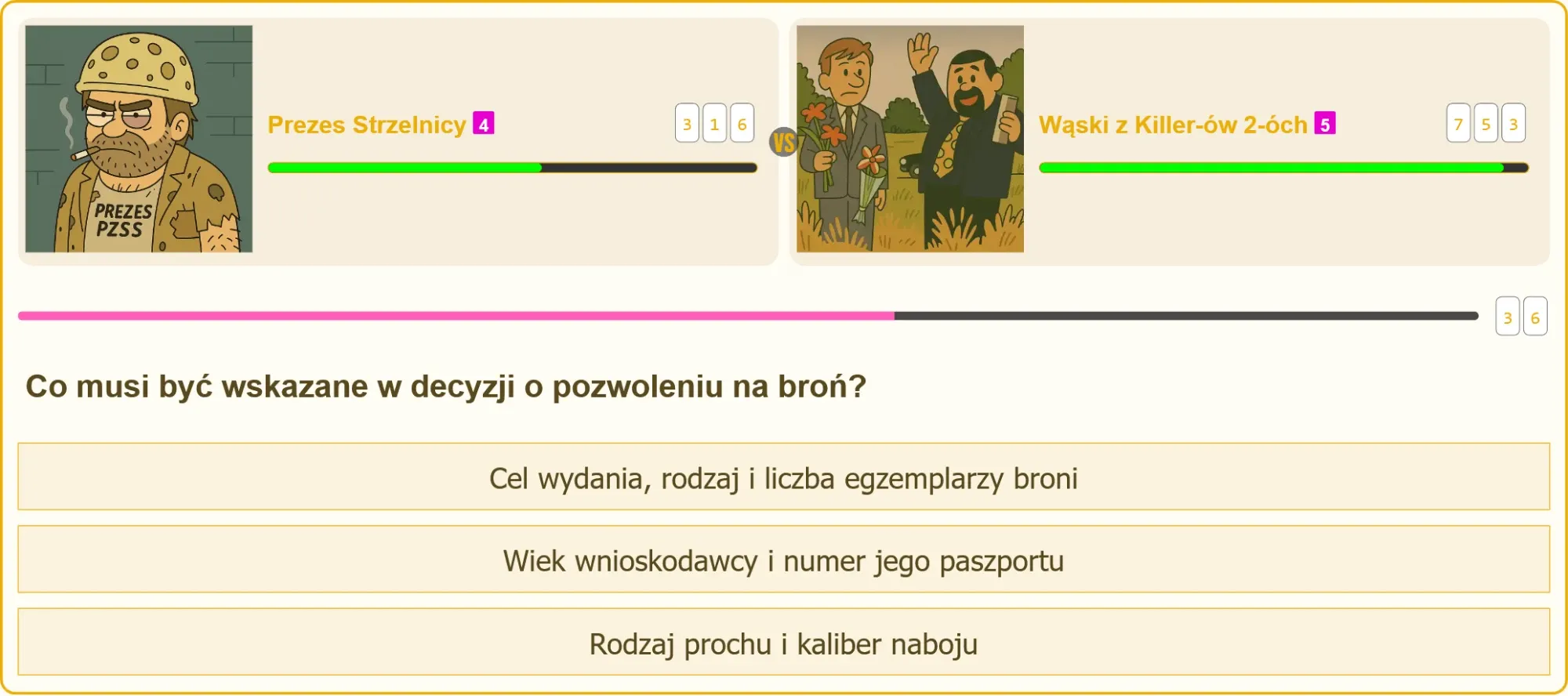 Pojedynek na pytania testowe o pozwolenie na broń