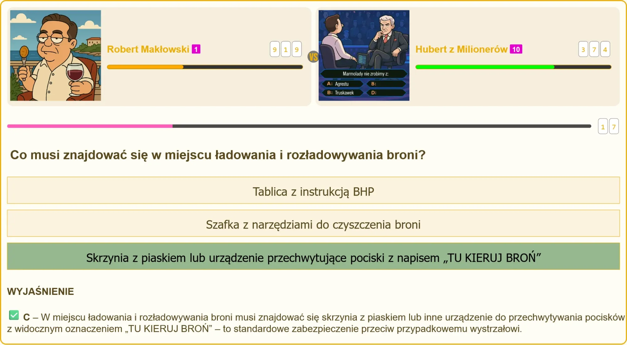 Przykładowe pytanie testowe na patent strzelecki z zaznaczoną poprawną odpowiedzią