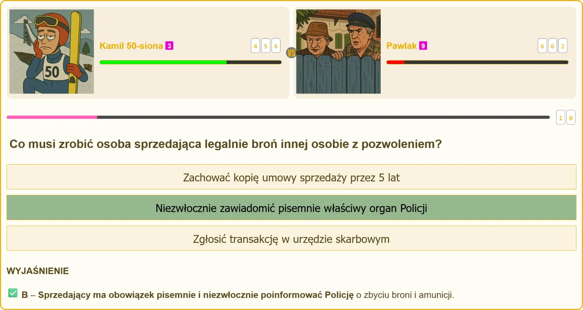 Dwie osoby wymieniające się dokumentami przy transakcji bronią