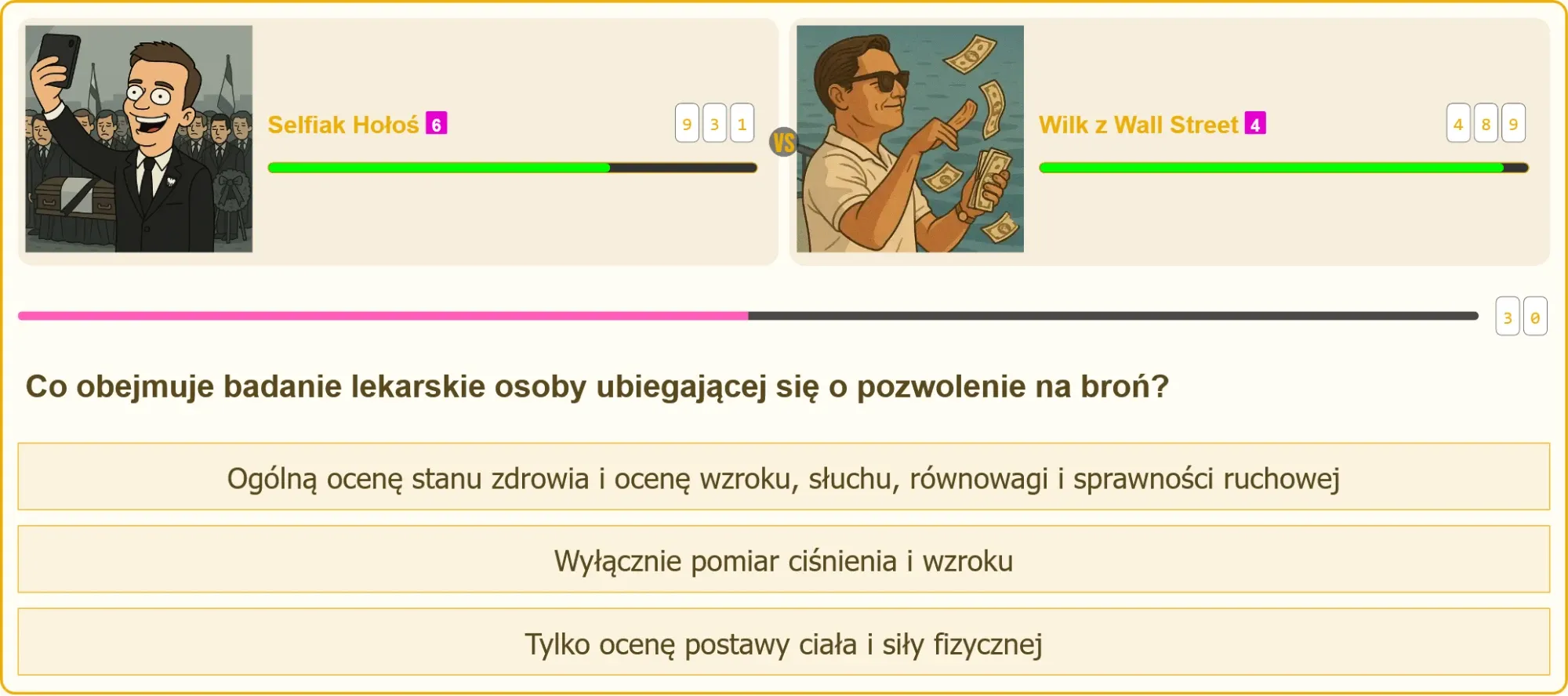 Lekarz przeprowadzający badanie wzroku u kandydata na pozwolenie na broń