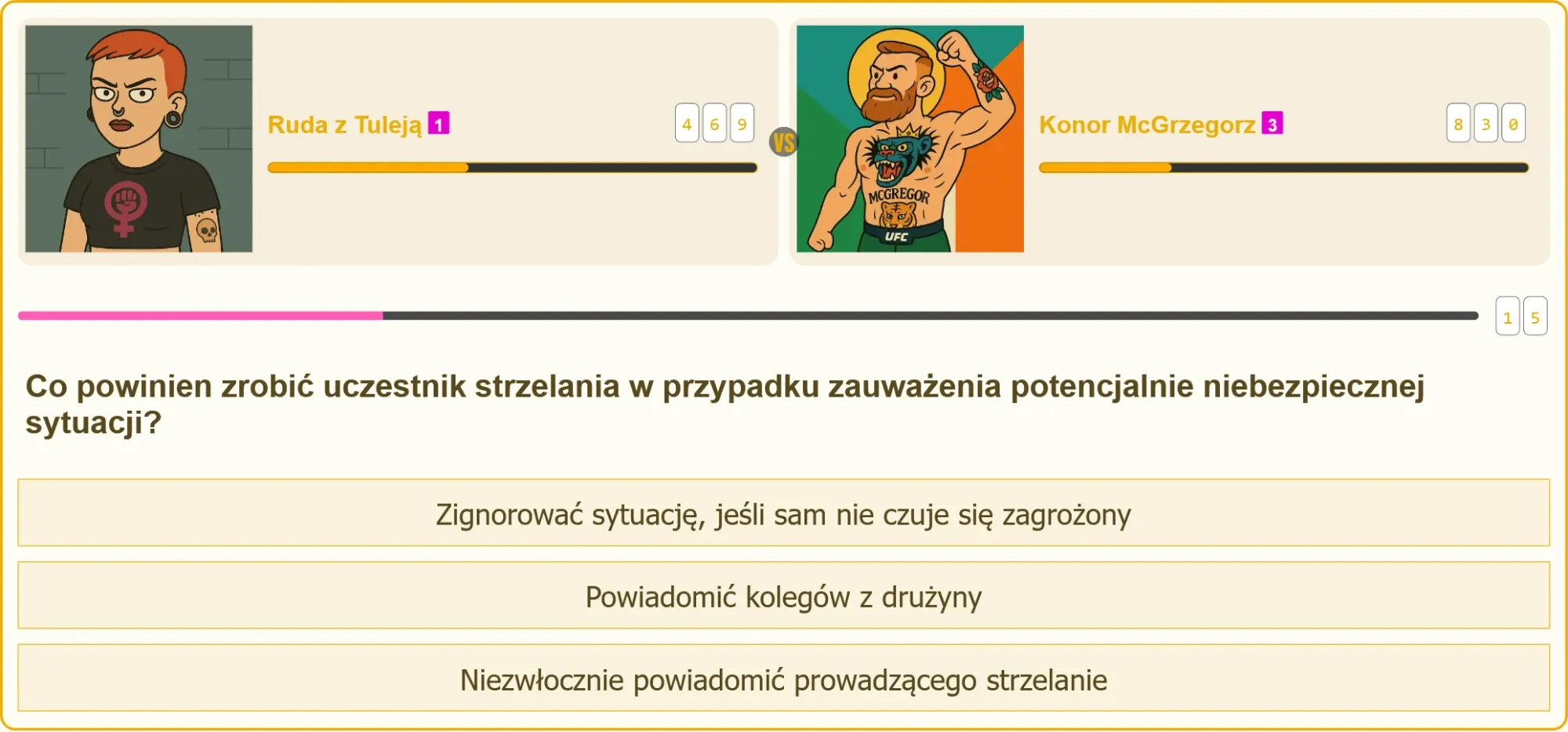 Uczestnik strzelania zgłaszający niebezpieczną sytuację prowadzącemu