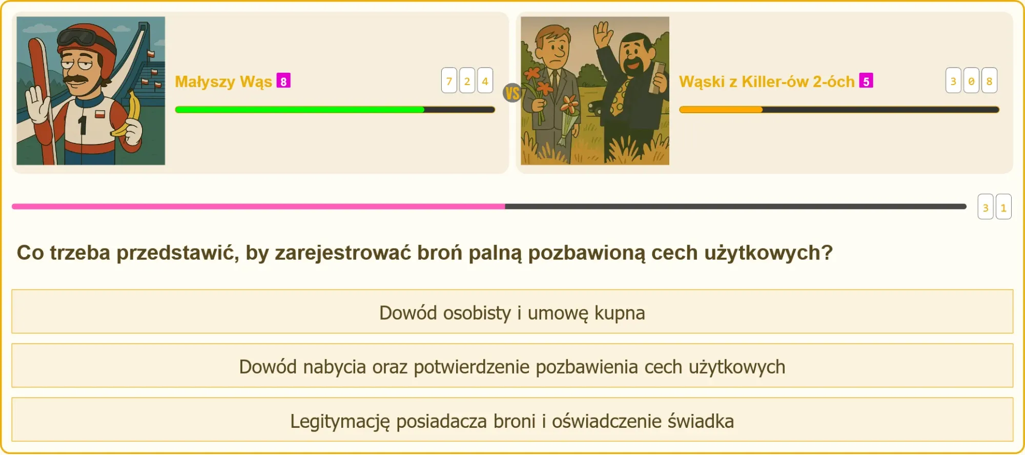 Pojedynek na pytania testowe o rejestracji broni palnej