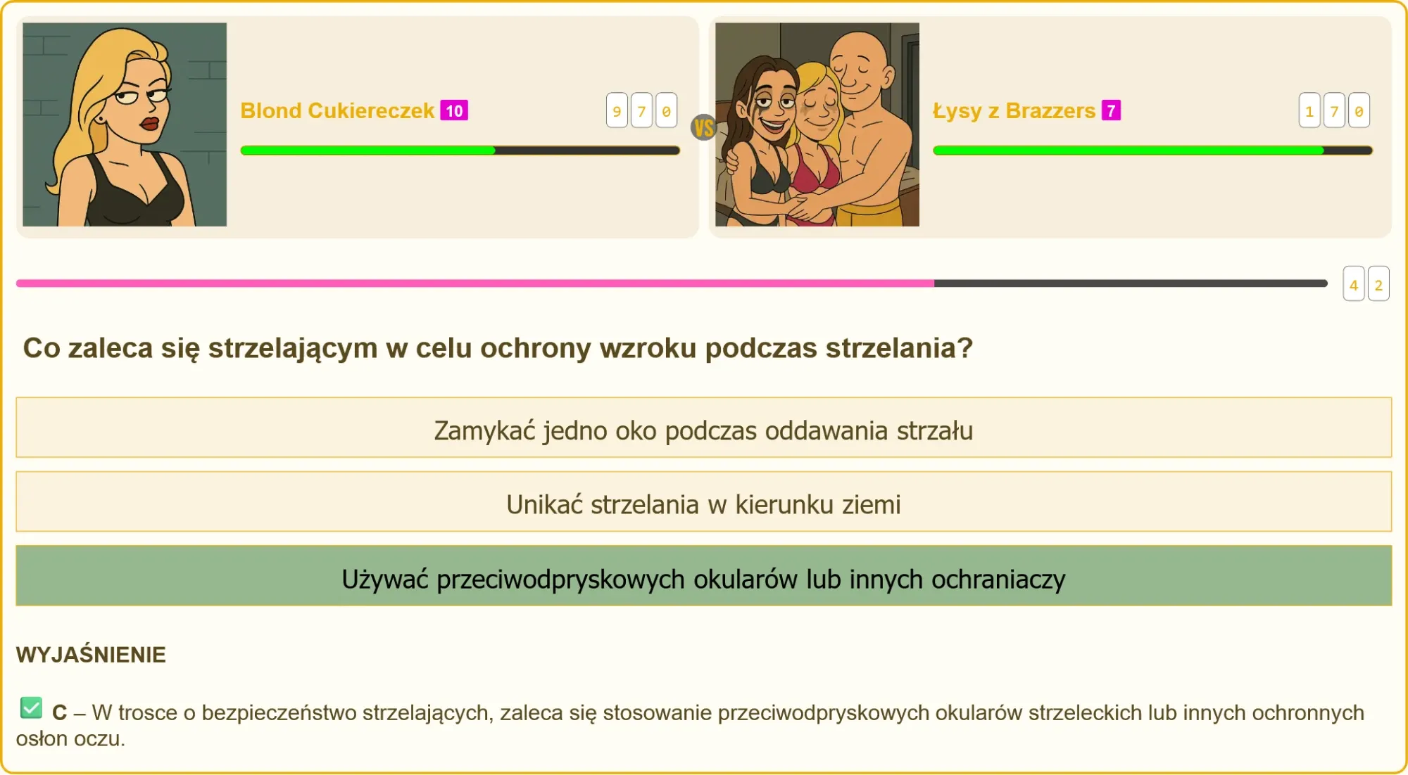 Przykładowe pytanie testowe na patent strzelecki dotyczące ochrony wzroku