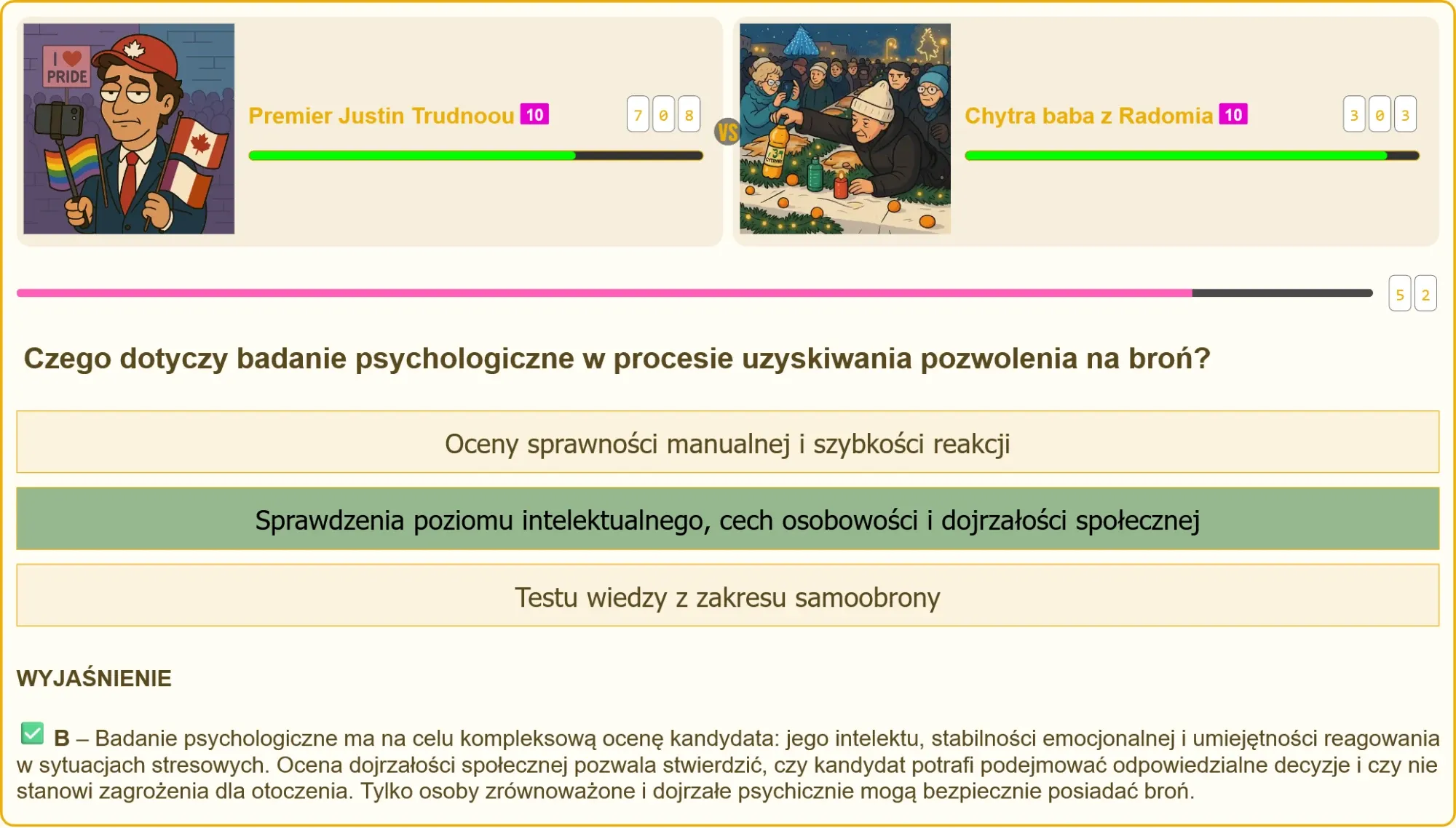 Test na patent strzelecki – pojedynek użytkownika z przeciwnikiem