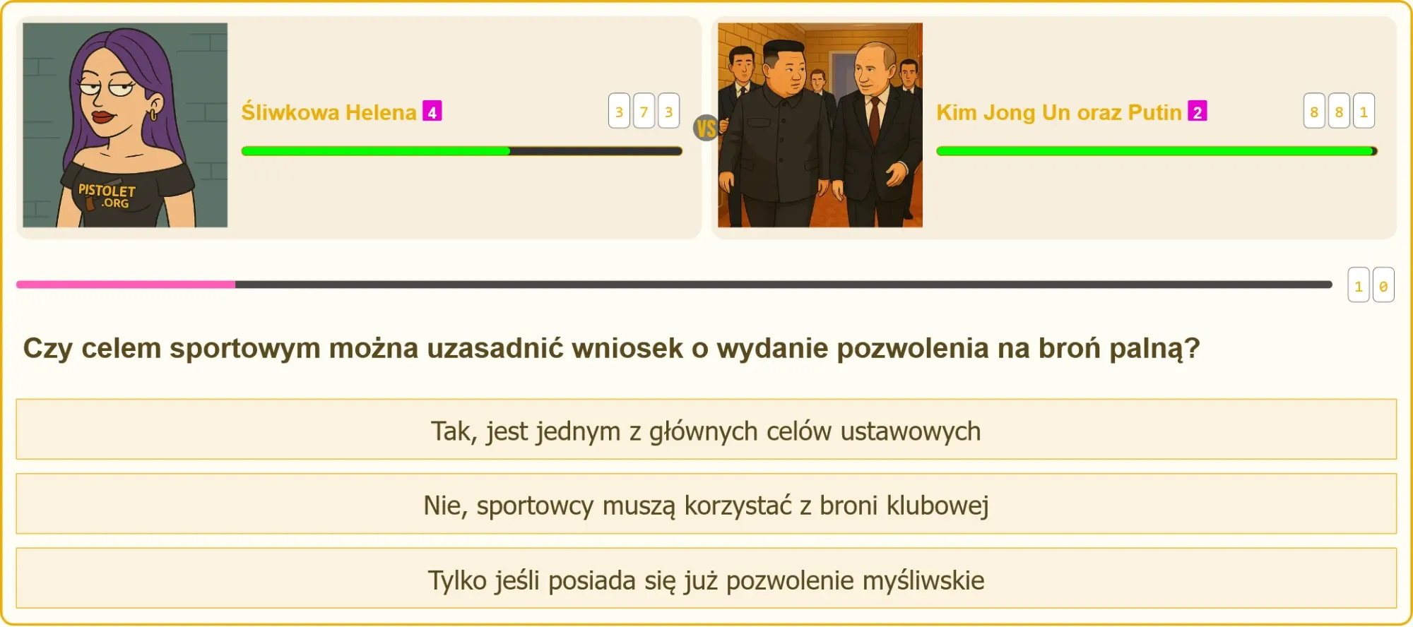 Pojedynek na pytania testowe o pozwolenie na broń