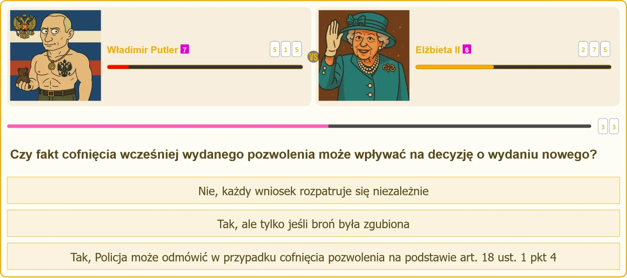 Pojedynek wiedzy na patent strzelecki – Władimir Putler vs Elżbieta II