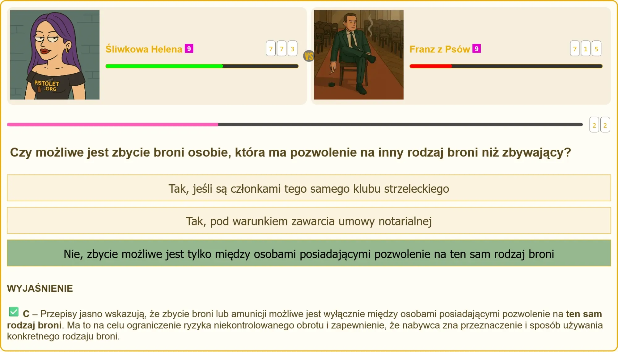Test na patent strzelecki - pytanie o zbycie broni