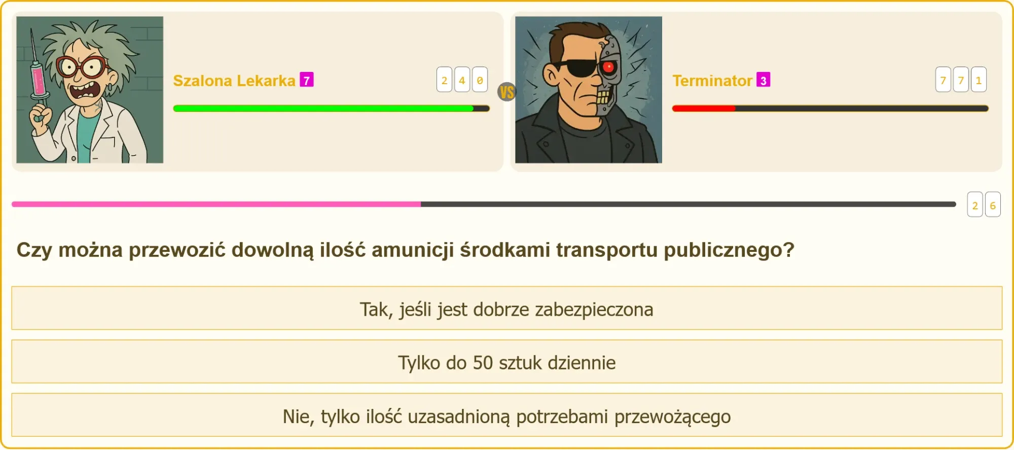 Przewóz amunicji transportem publicznym – pytanie testowe