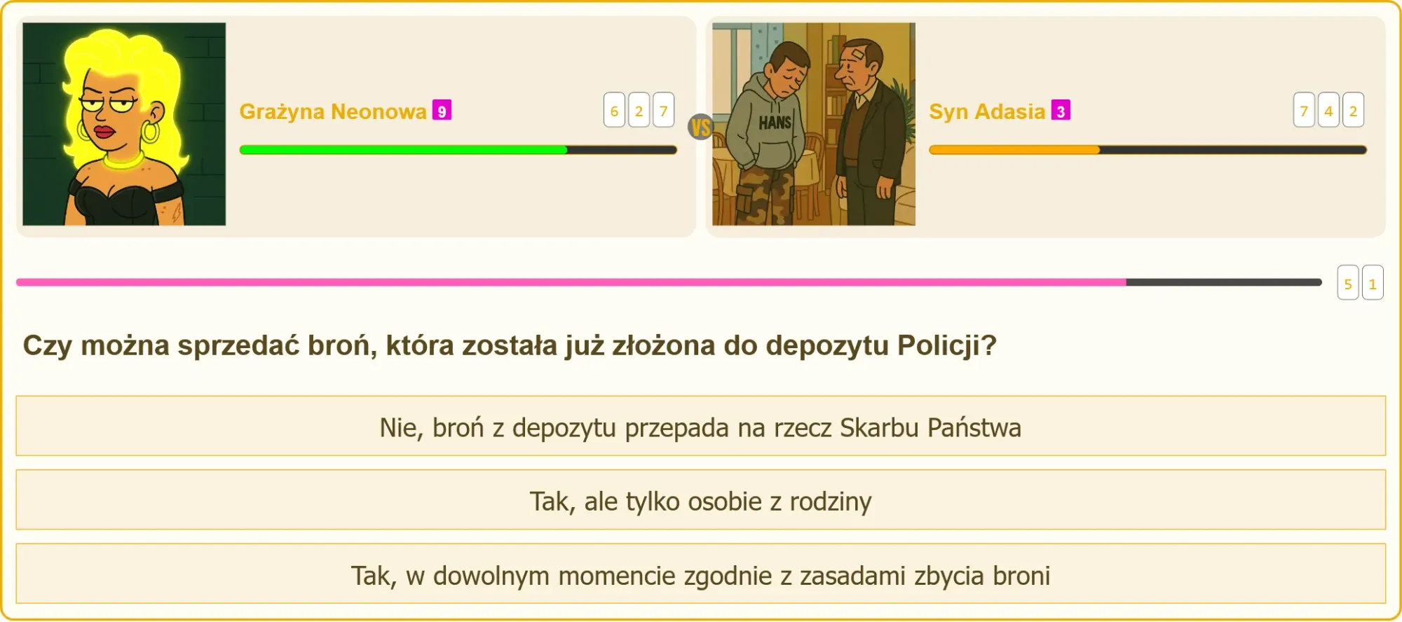 Pojedynek na pytania o broń z depozytu – Grażyna Neonowa vs Syn Adasia