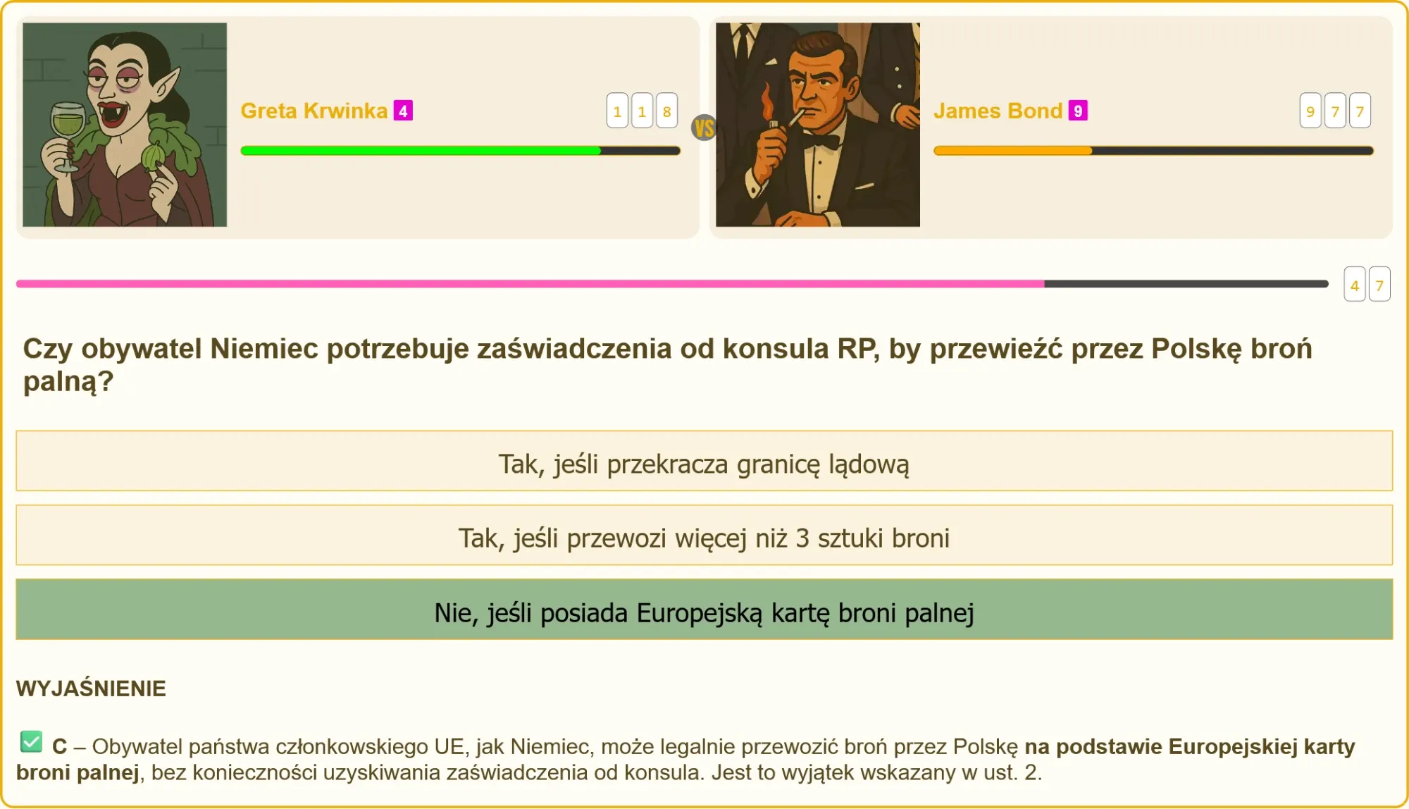 Test na patent strzelecki - pytanie o przewóz broni przez granicę