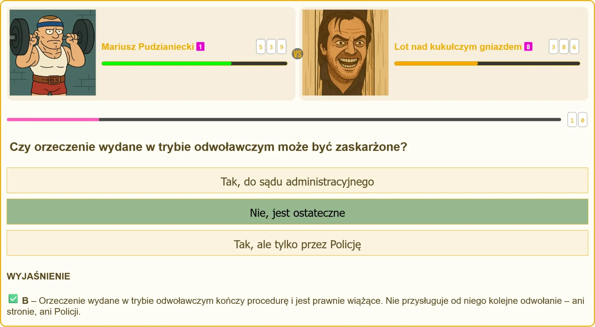 Pojedynek wiedzy – użytkownik vs. przeciwnik w quizie na patent strzelecki