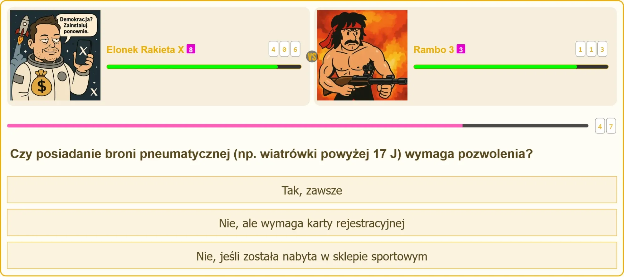 Pojedynek strzelecki - użytkownik vs przeciwnik