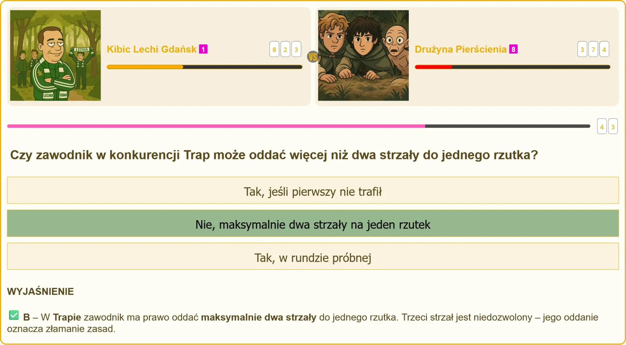 Schemat rzutka z zaznaczonymi dwoma strzałami