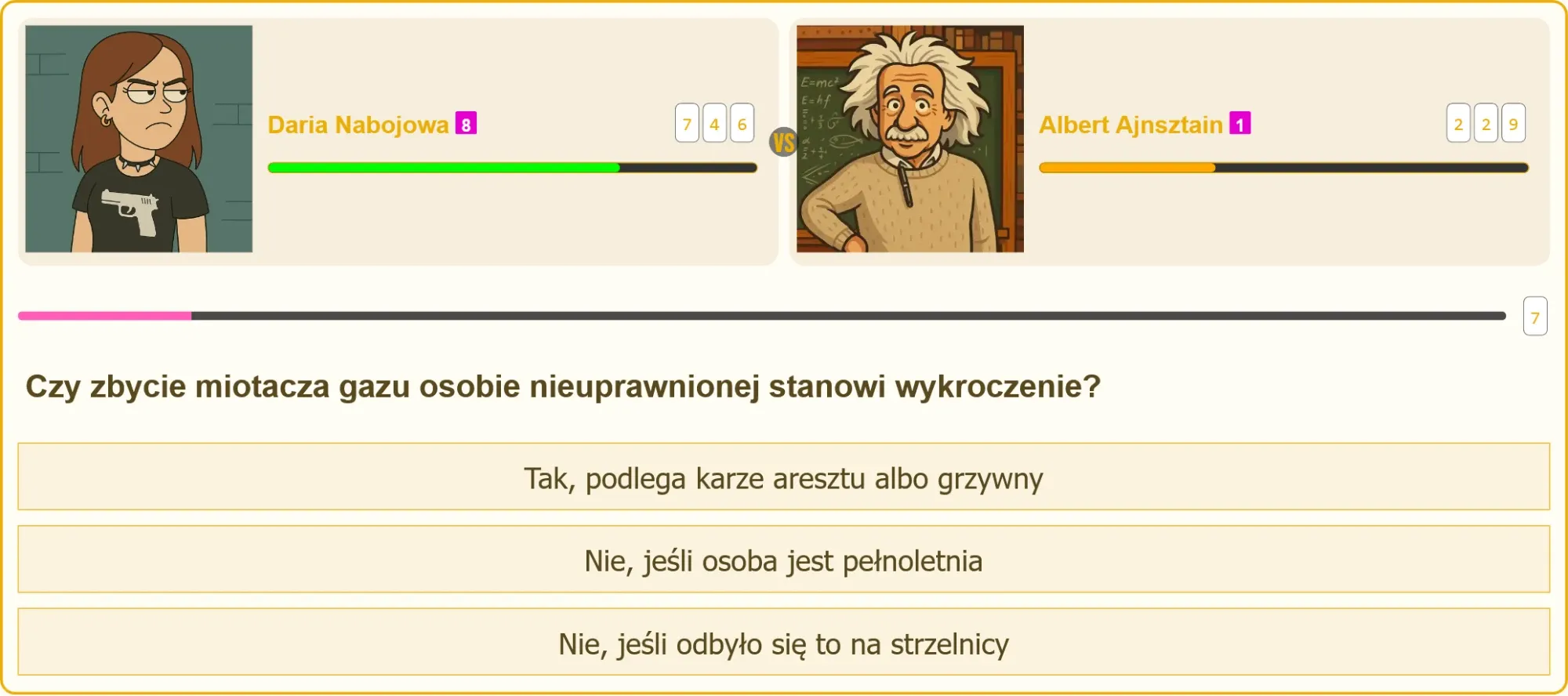 Daria Nabojowa rozwiązuje test na patent strzelecki