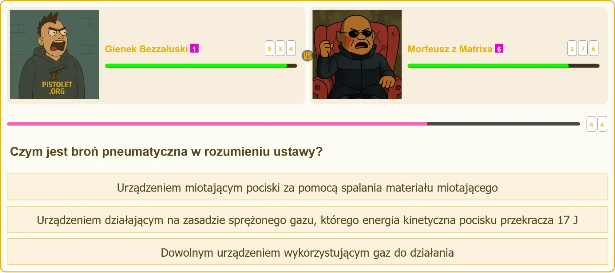 Pojedynek na pytanie o broń pneumatyczną – Gienek vs. Morfeusz