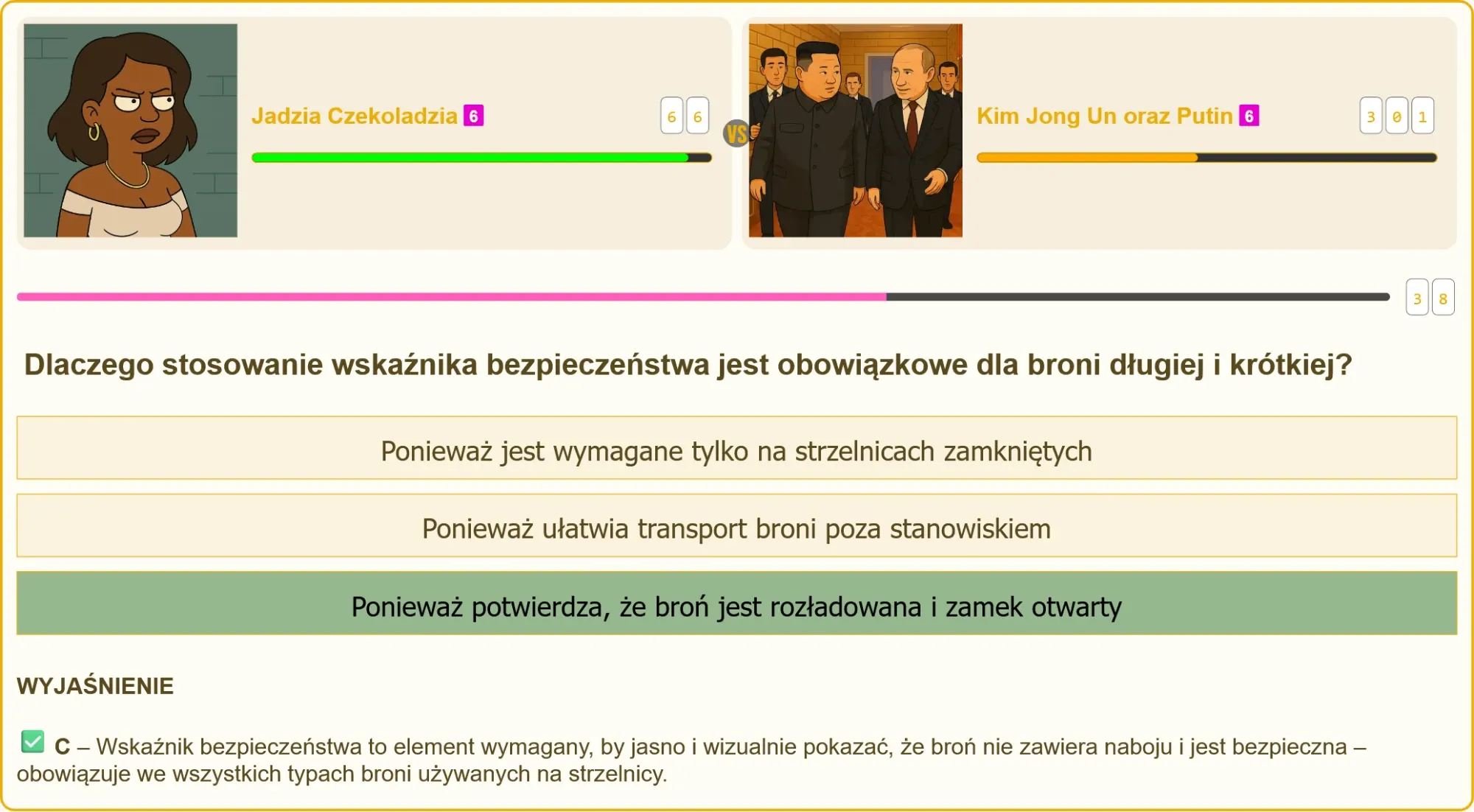 Przykładowe pytanie testowe na patent strzelecki dotyczące wskaźnika bezpieczeństwa