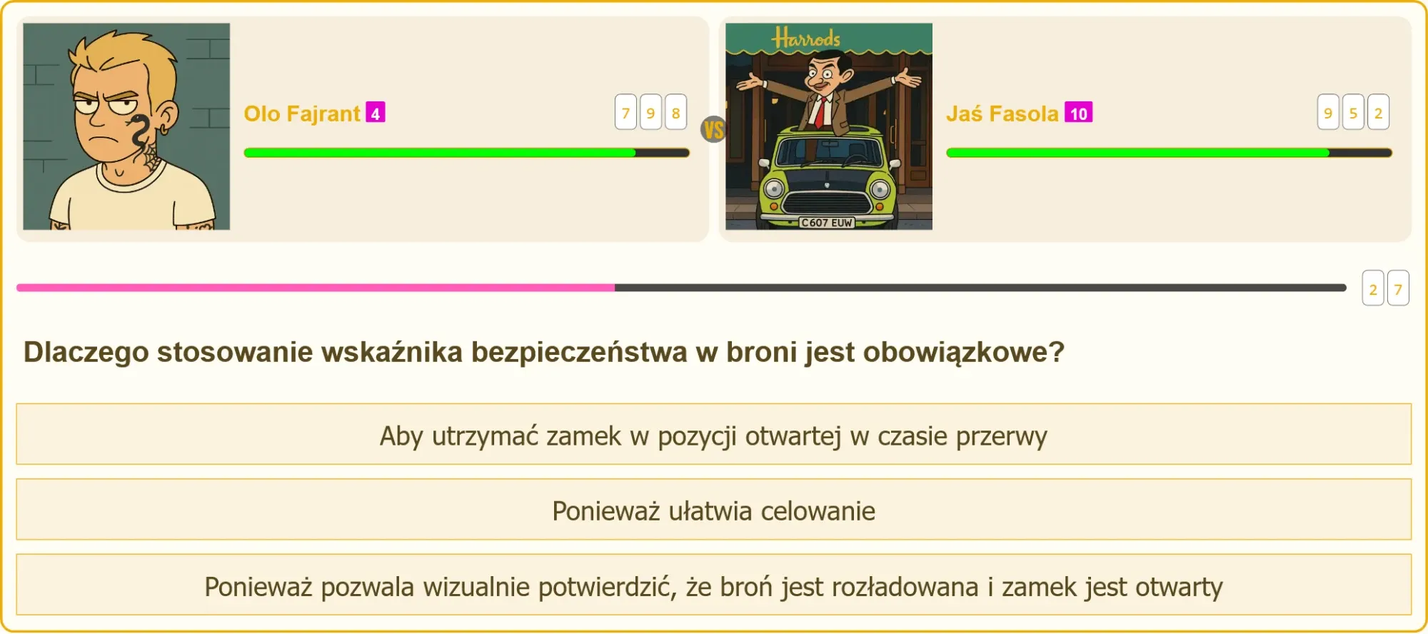 Wskaźnik bezpieczeństwa w broni – widoczny czerwony element potwierdzający rozładowanie