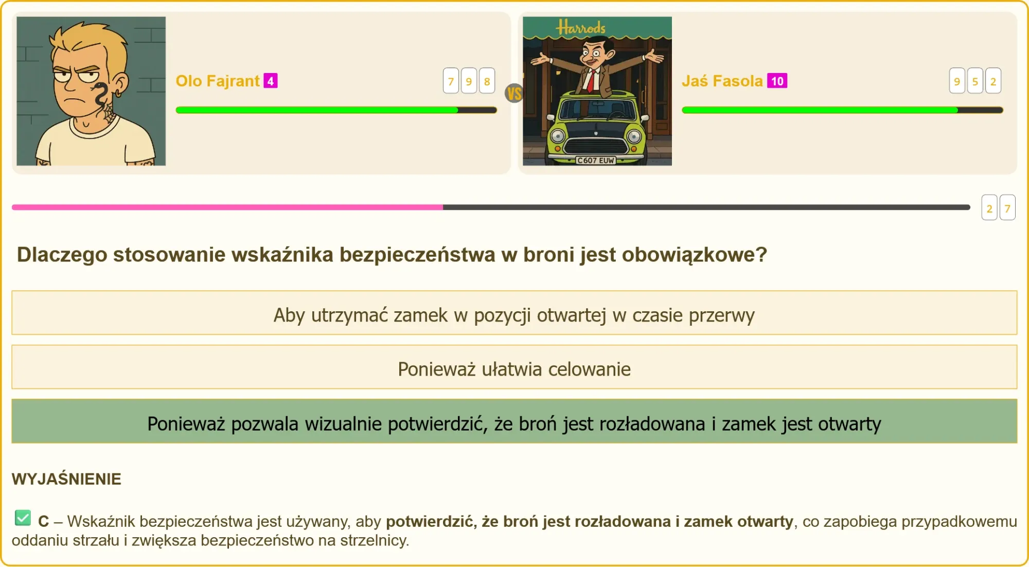 Strzelec sprawdzający wskaźnik bezpieczeństwa przed strzelaniem