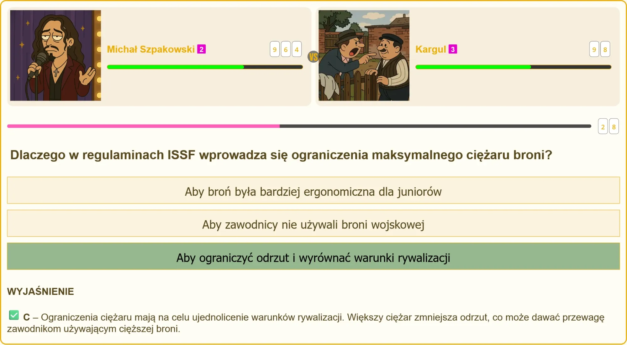 Test na patent strzelecki z pytaniem o ograniczenia ciężaru broni