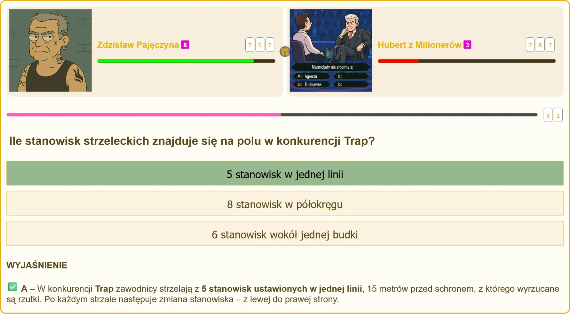Zawodnik zmieniający stanowisko w Trapie – ruch od lewej do prawej