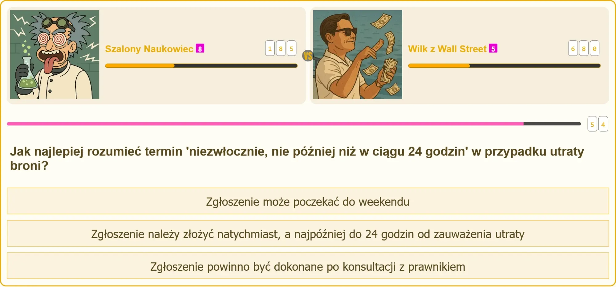 Pojedynek na pytania o utratę broni – Szalony Naukowiec vs Wilk z Wall Street