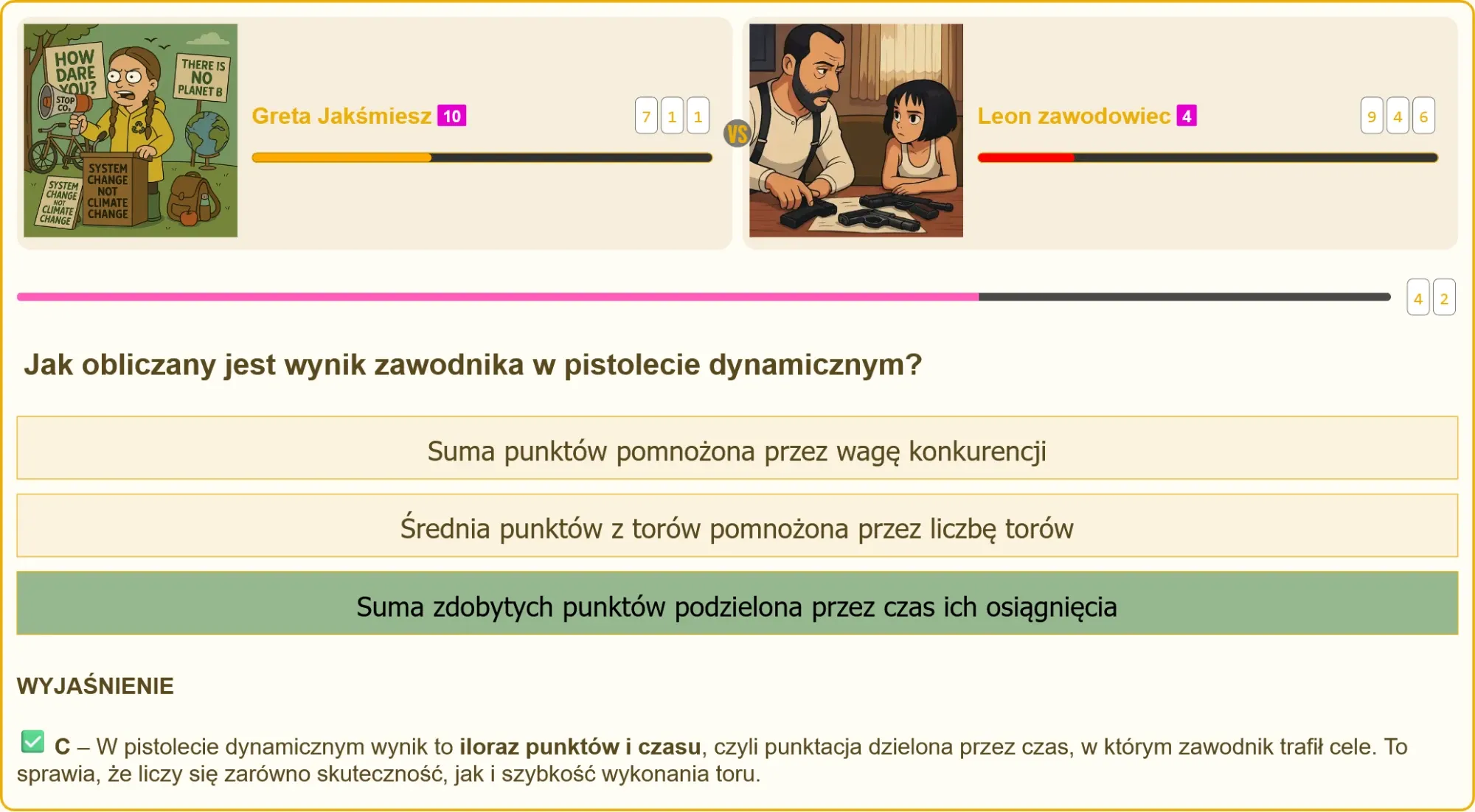 Tabela punktacji w strzelectwie dynamicznym z wyróżnionym wzorem na wynik
