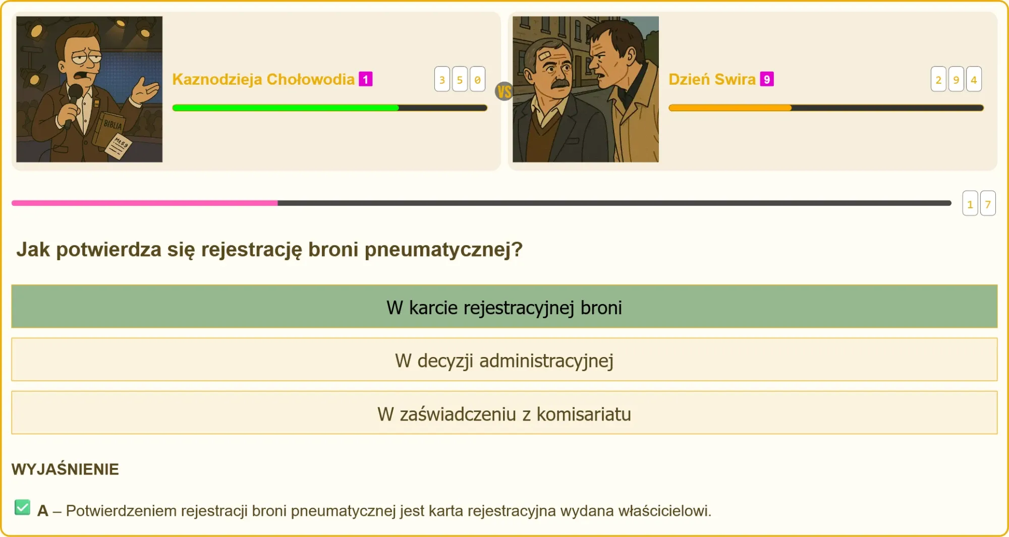 Dokumenty potwierdzające rejestrację broni – karta rejestracyjna