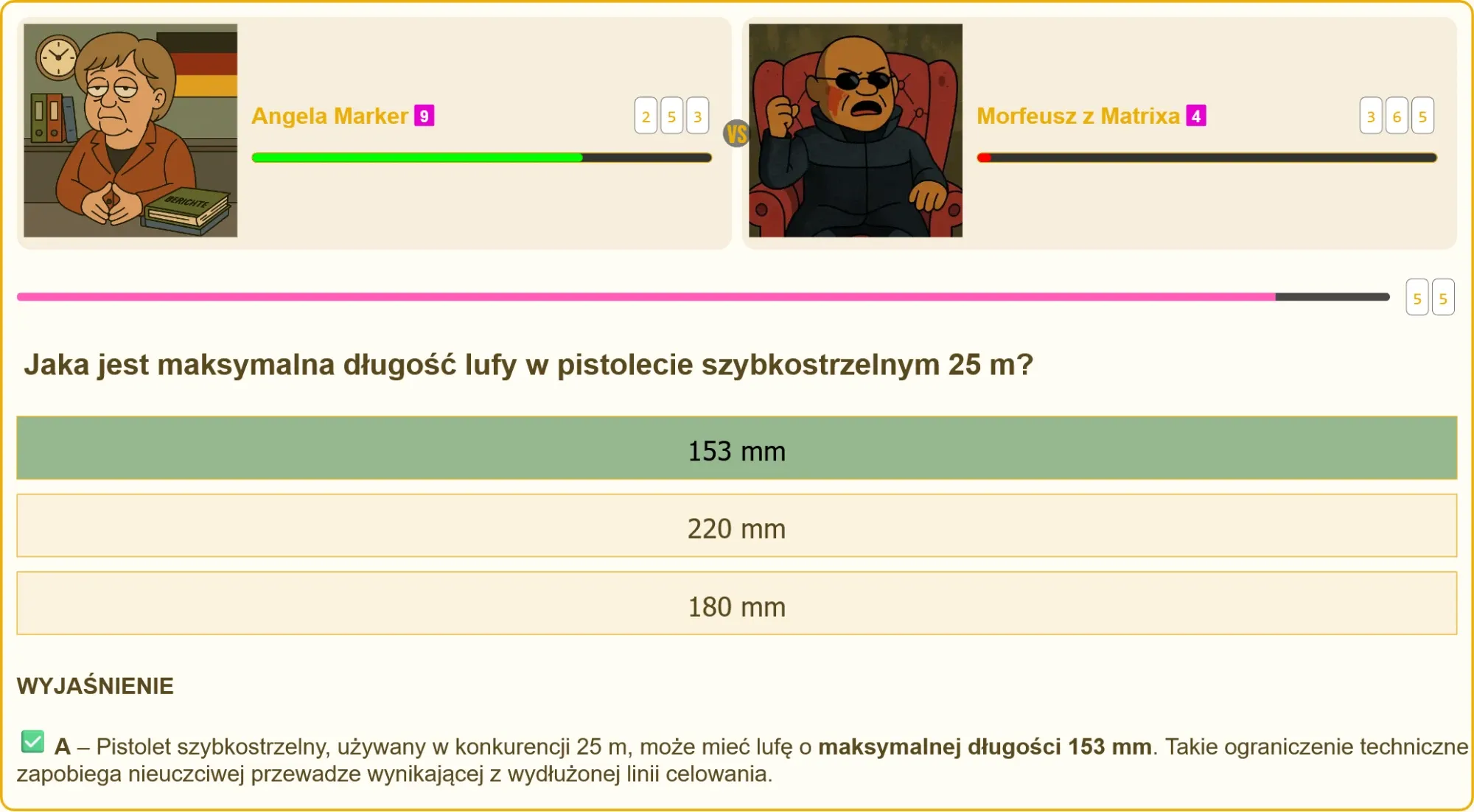 Pistolet szybkostrzelny 25 m z lufą o długości 153 mm