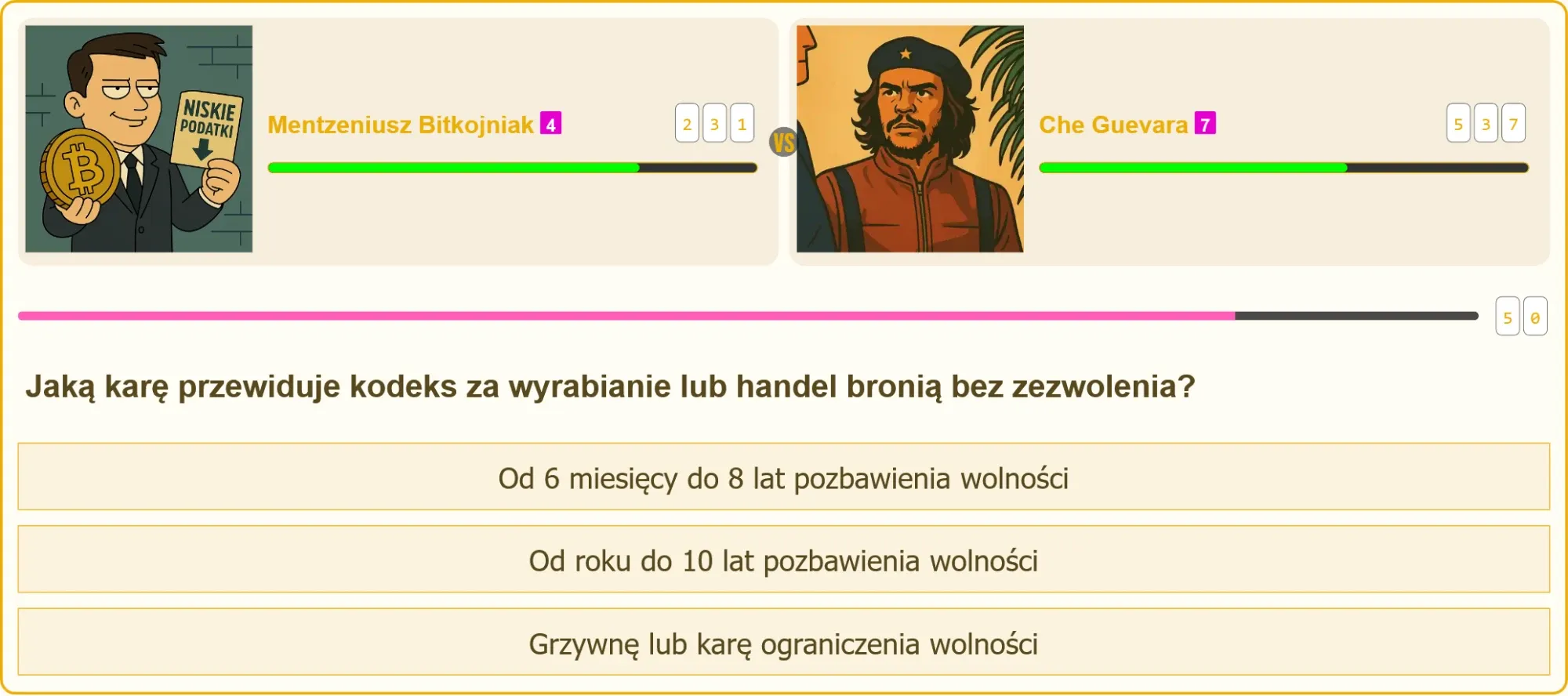 Pojedynek na pytania testowe o broni palnej