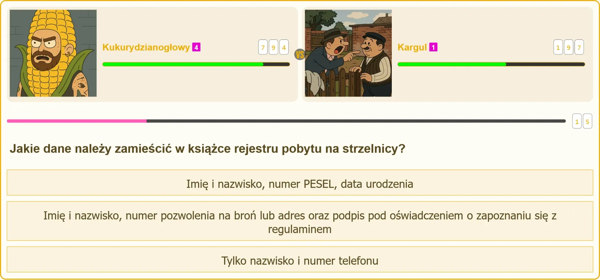 Książka rejestru strzelnicy z wpisanymi danymi