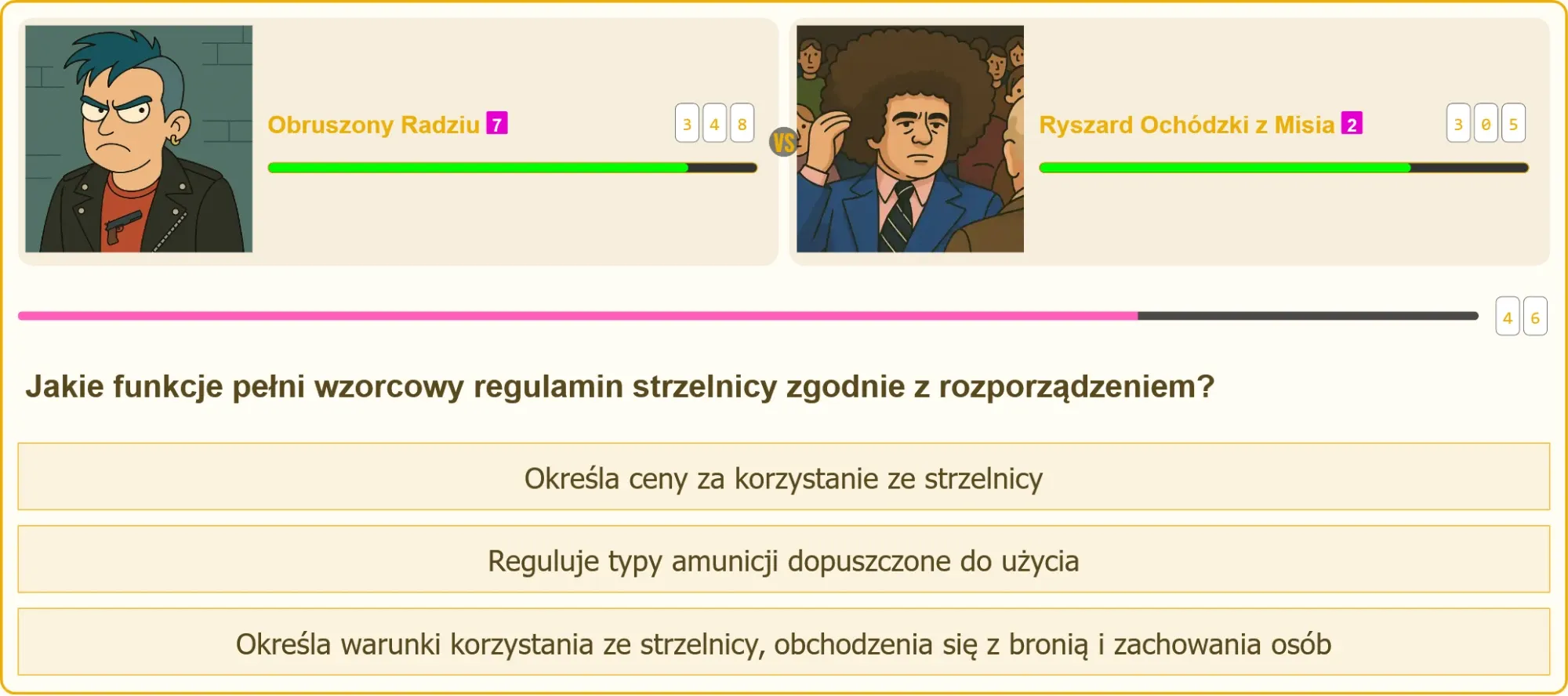Strzelec analizujący regulamin strzelnicy przed egzaminem