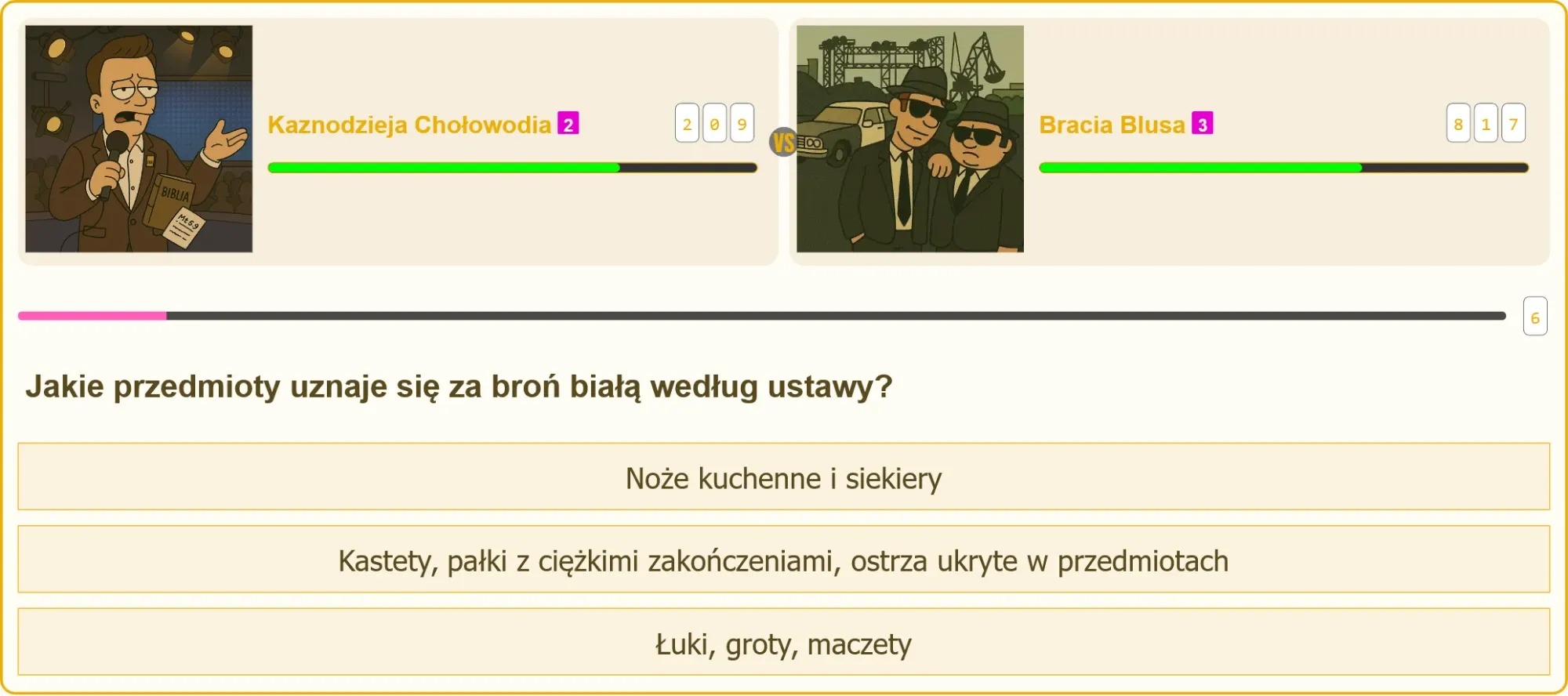 Przykłady broni białej: kastety, pałki z ciężkimi zakończeniami