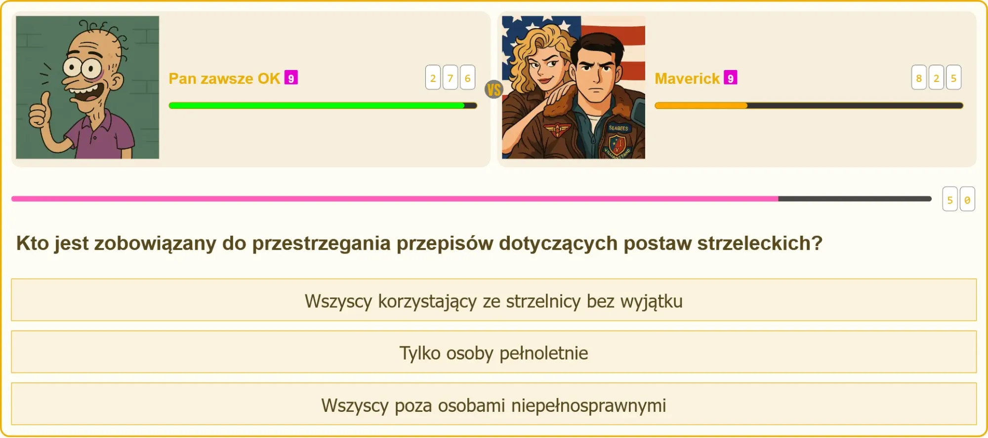 Pojedynek na strzelnicy między użytkownikiem a przeciwnikiem