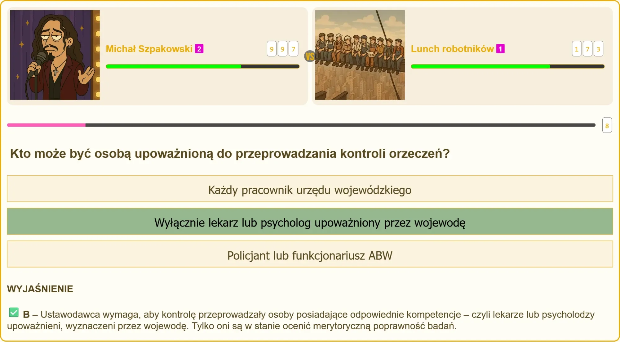 Pojedynek wiedzy - pytanie testowe na patent strzelecki