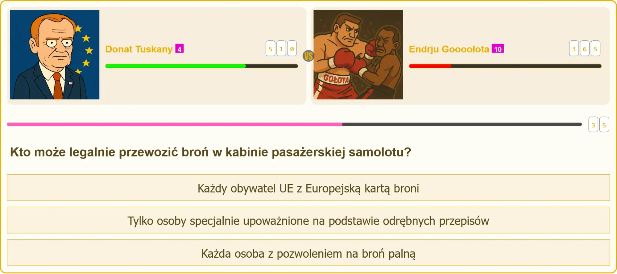 Pojedynek na pytania testowe między Donatem Tuskanym a Endrju Goooołotą