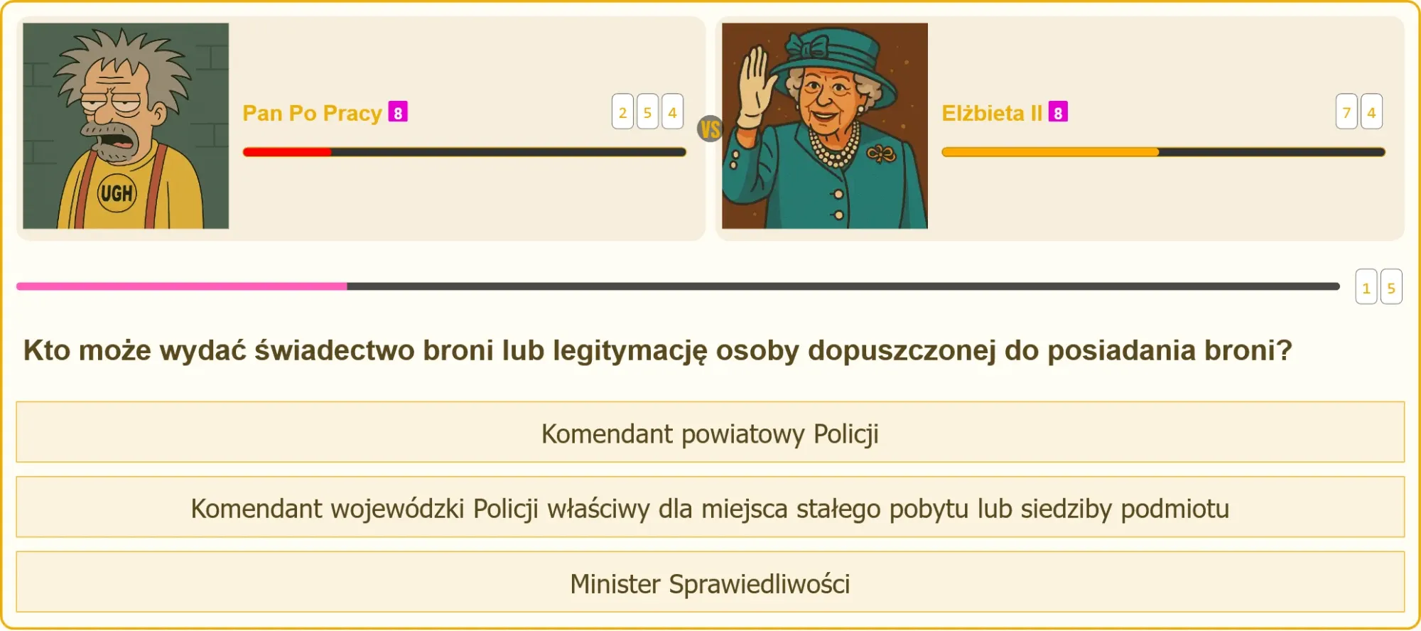 Pojedynek wiedzy na temat świadectwa broni i legitymacji
