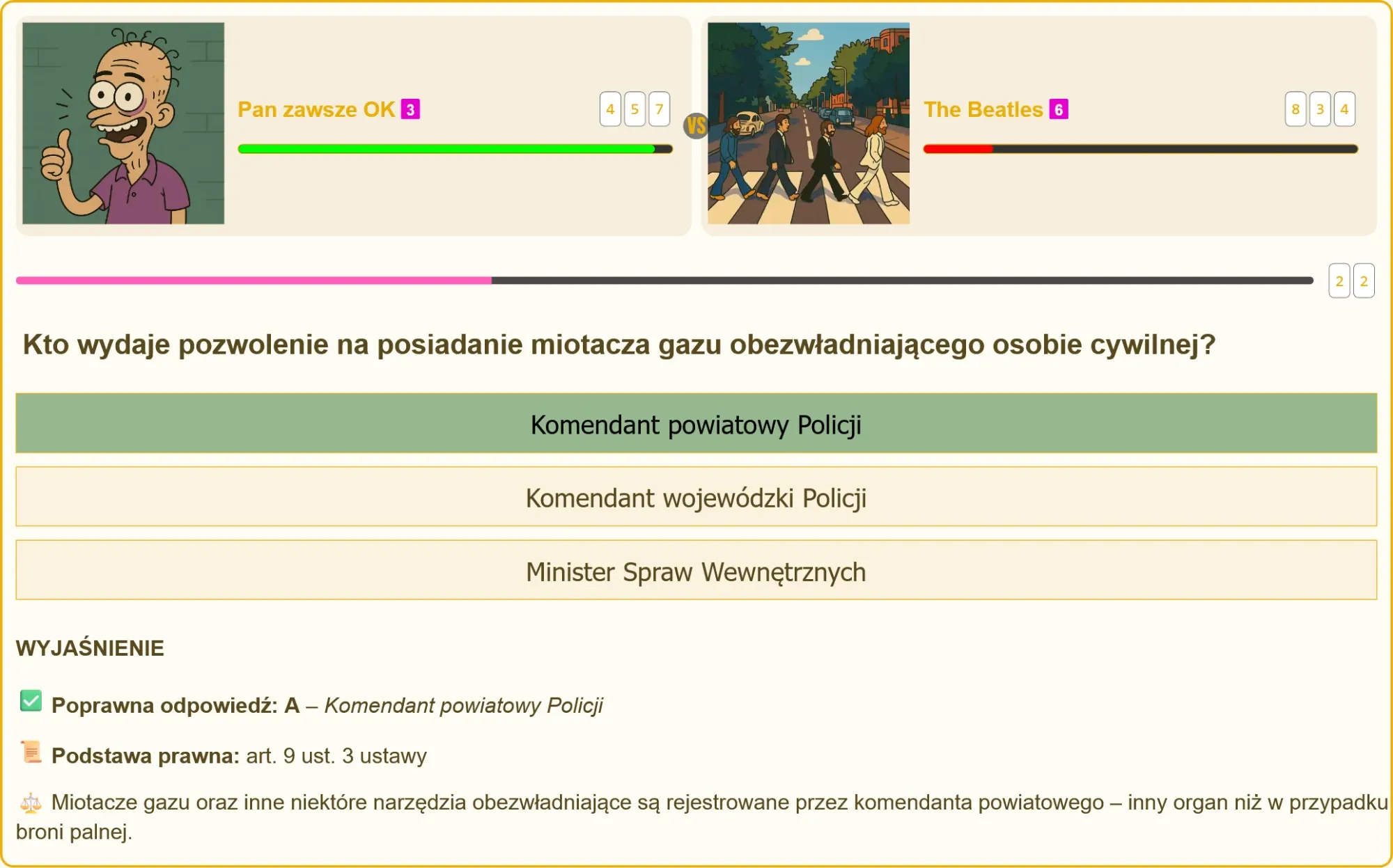 Test na patent strzelecki - pytanie o miotacz gazu