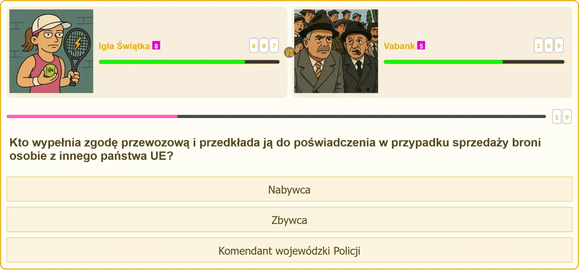 Pojedynek na pytanie testowe o zgodę przewozową broni