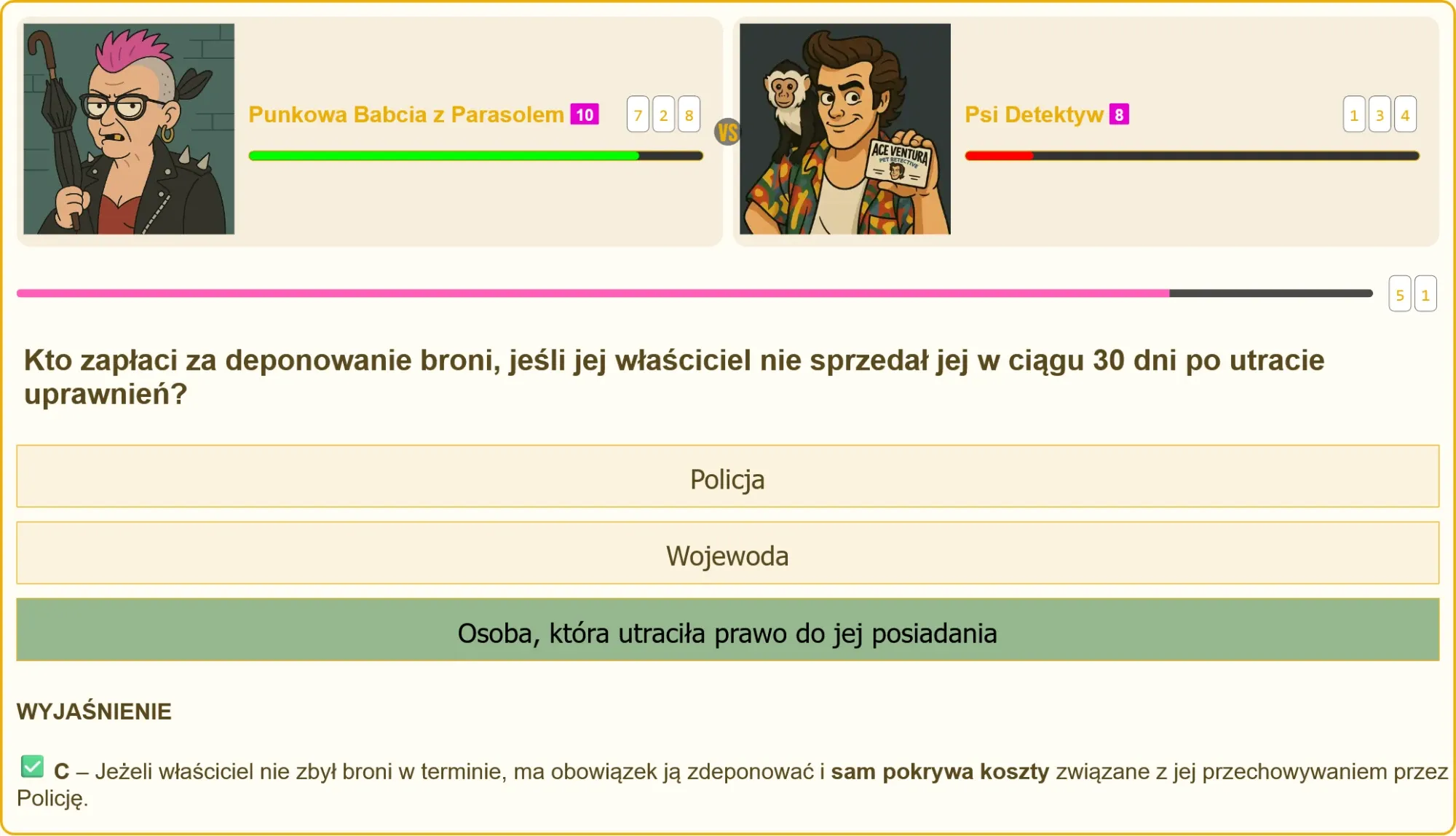 Walka na pytania: użytkownik vs. przeciwnik w quizie o broni