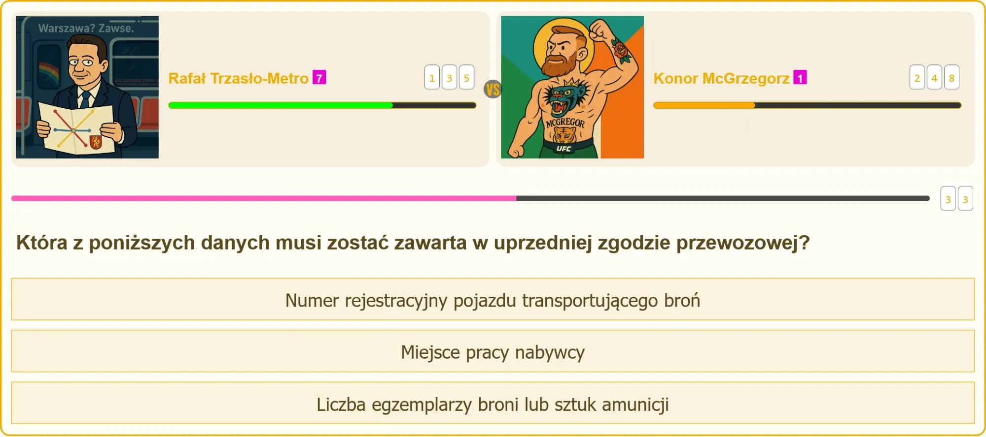 Pytanie testowe na patent strzelecki dotyczące uprzedniej zgody przewozowej