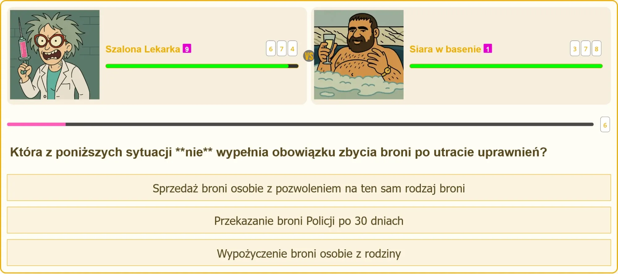 Pojedynek na pytania testowe o zbyciu broni