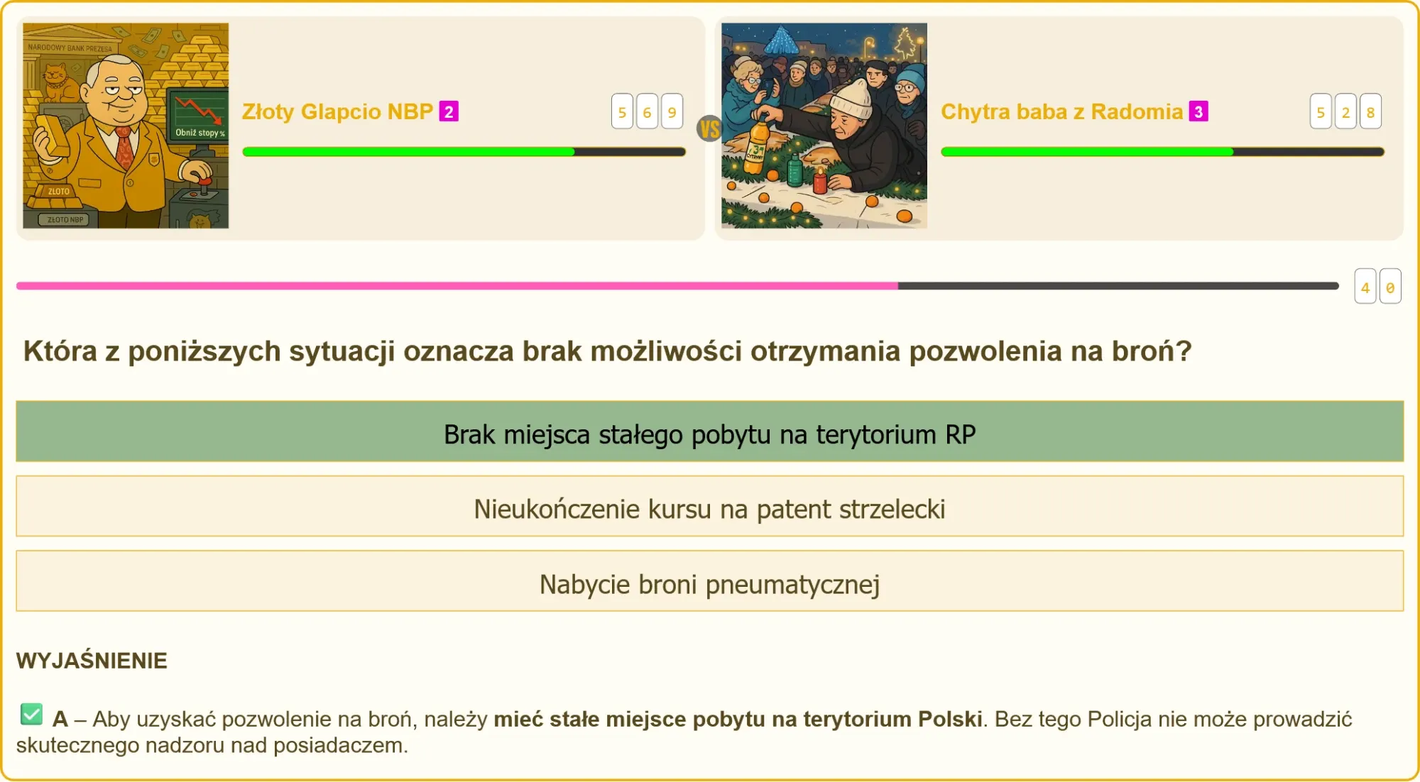 Pojedynek w quizie o pozwolenie na broń – użytkownik vs. Chytra baba z Radomia