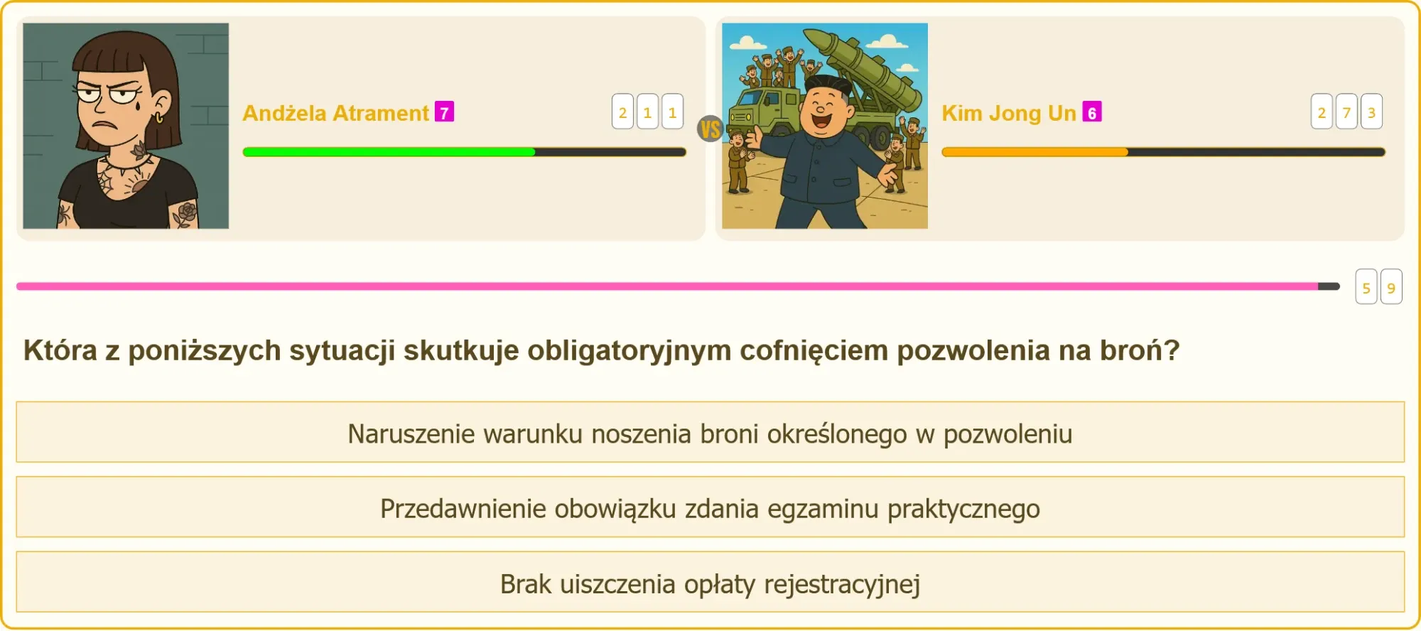 Pojedynek wiedzy na egzaminie na patent strzelecki - Andżela Atrament vs Kim Jong Un