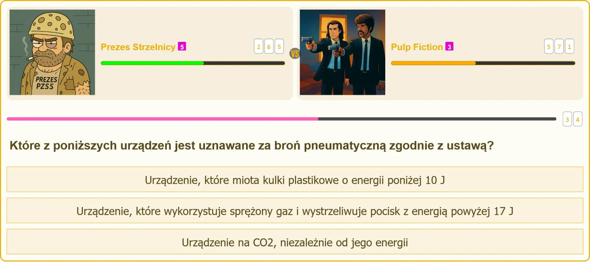 Pojedynek na test strzelecki – użytkownik vs przeciwnik