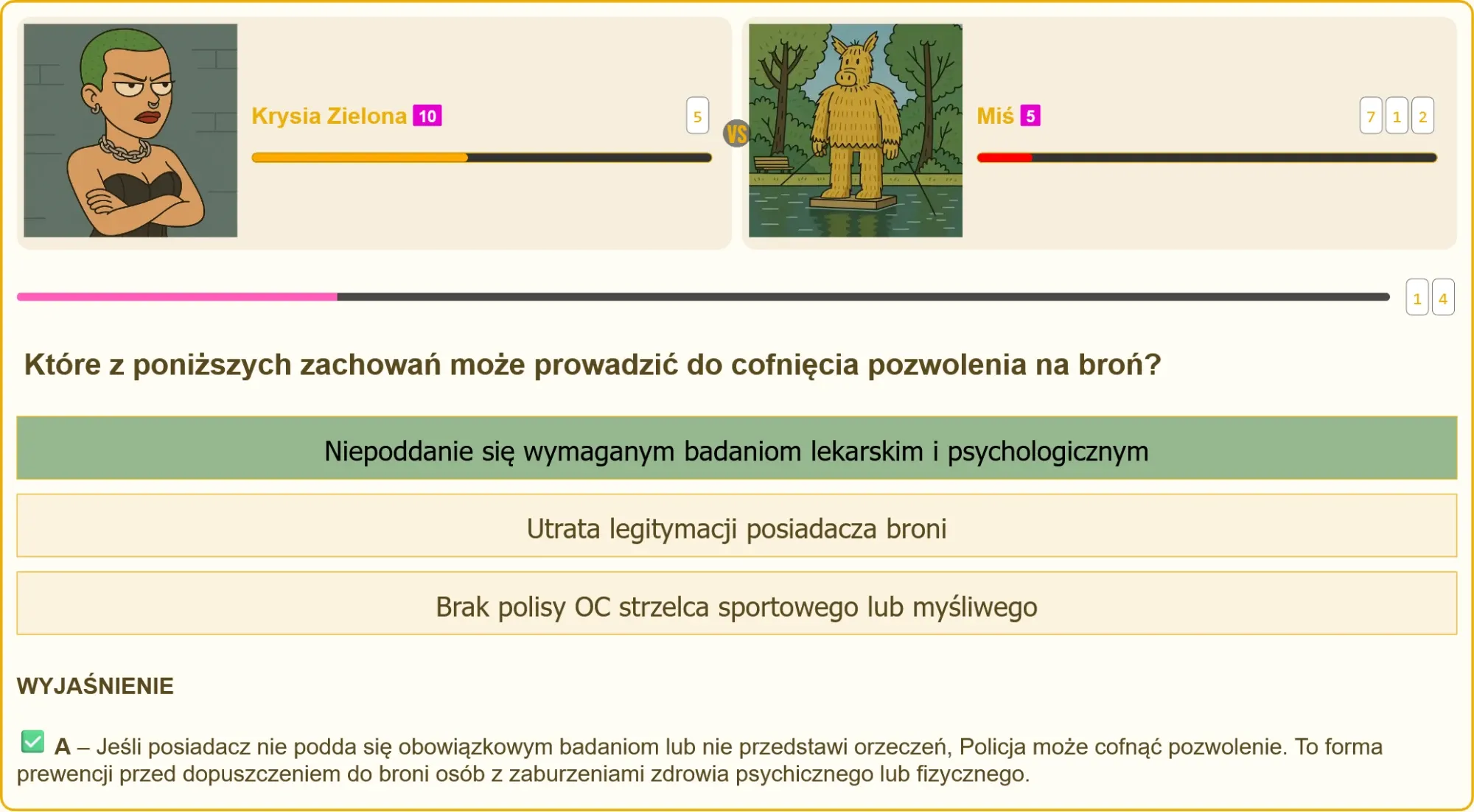 Tabela porównująca odpowiedzi na pytanie o cofnięcie pozwolenia na broń