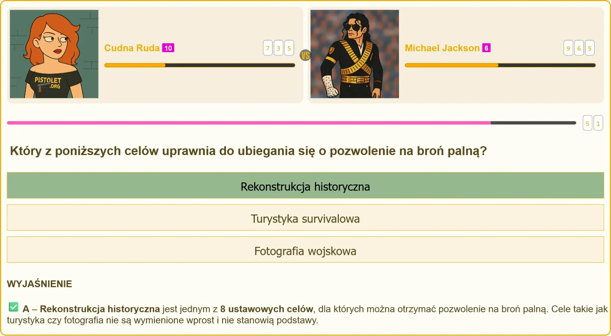 Przykładowe pytanie testowe na patent strzelecki z zaznaczoną poprawną odpowiedzią