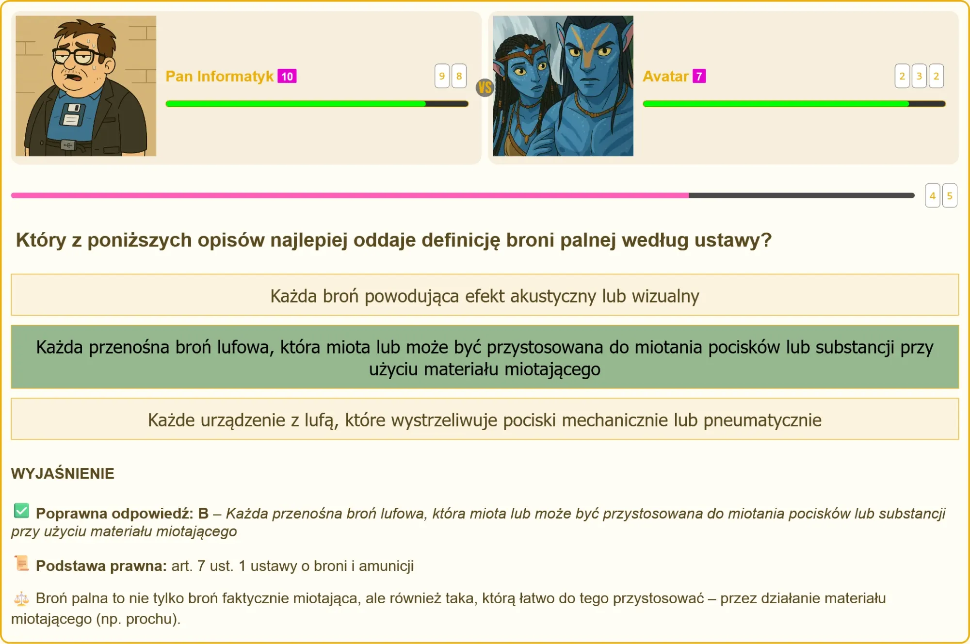 Poprawna odpowiedź na pytanie o definicję broni palnej