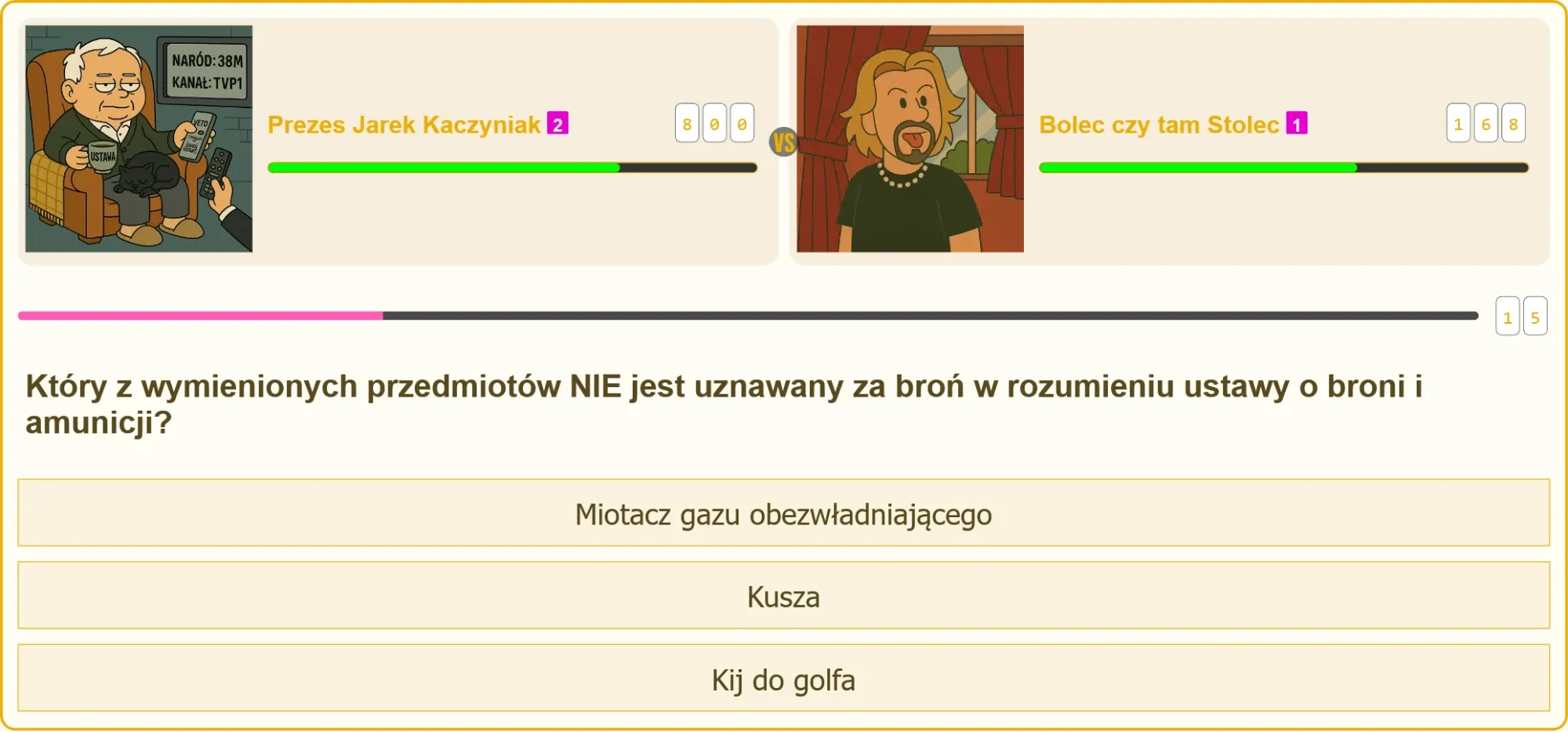 Pytanie testowe na patent strzelecki o kiju do golfa